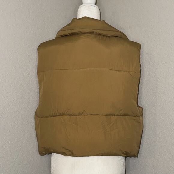 Fashion Puffer Vest Jacket Womens XL Brown Sleeveless Cropped Full Zip Outerwear - Picture 3 of 7